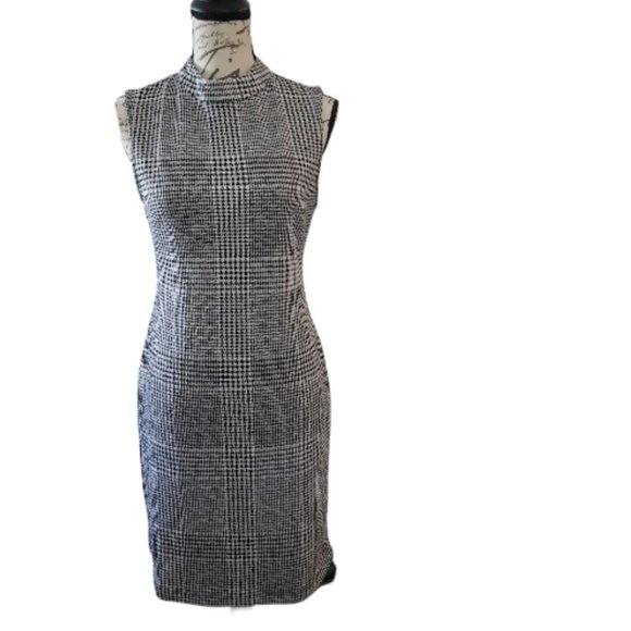 Sharagano Houndstooth Tweed Classic Shift Dress Sleeveless - Picture 2 of 9